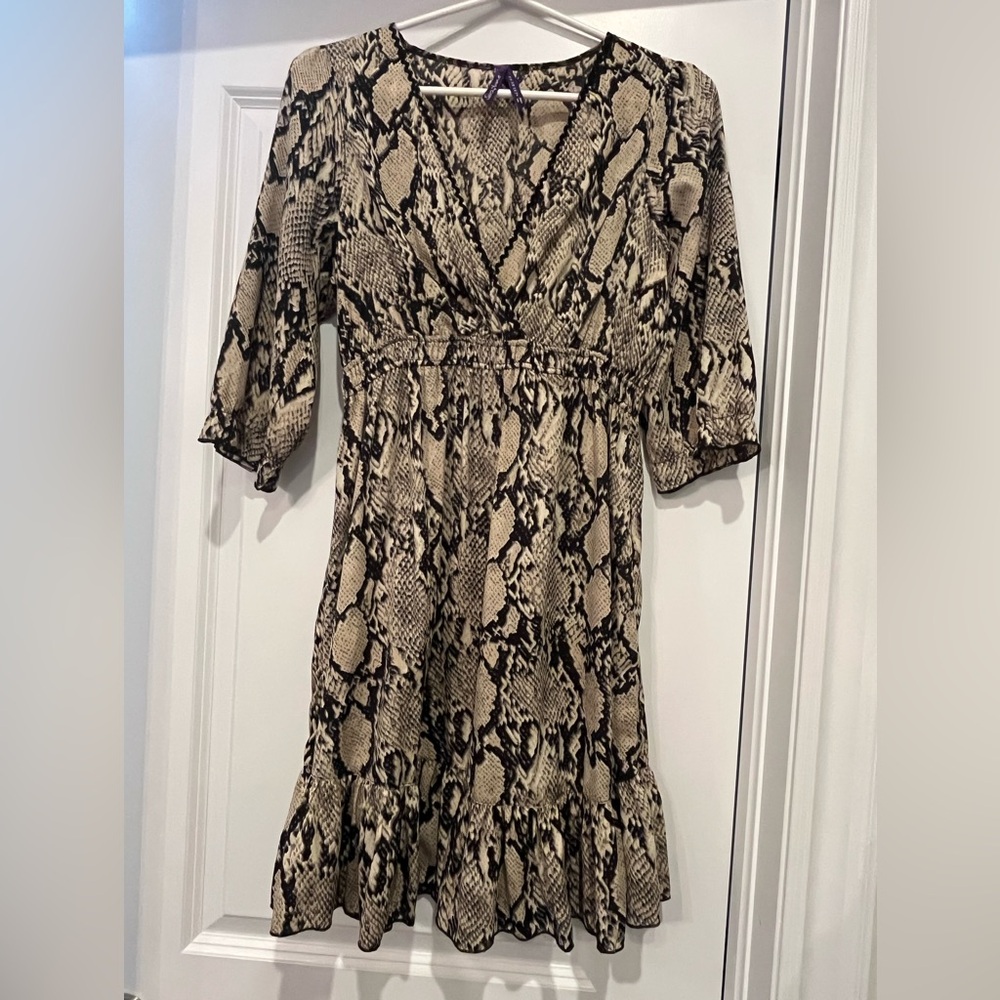 Seraphine Black and Cream Snake Print Maternity Midi Dress